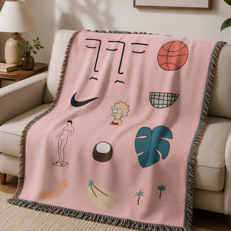 Anycozy Pink Hawaiian Tapestry Throw Blanket – Decorative Sofa Cover & Outdoor Leisure Mat