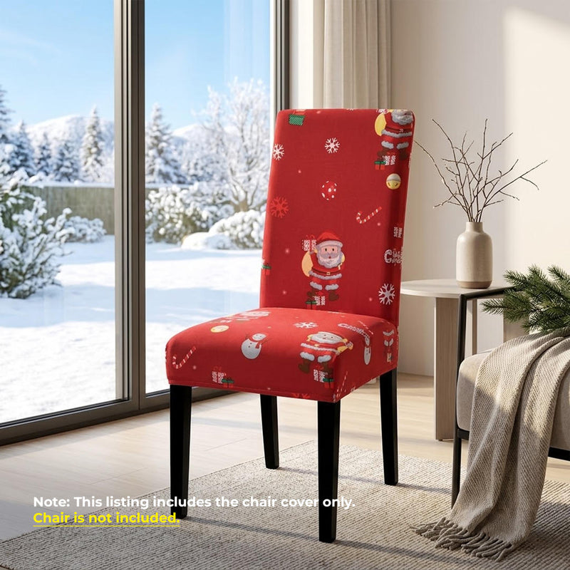 Anyseat Red Santa Gift Snowman Design Chair Cover – Elastic Slipcover with Anti‑Dirt Protection for Dining Room, Kitchen, Wedding, Hotel, Banquet & Restaurant