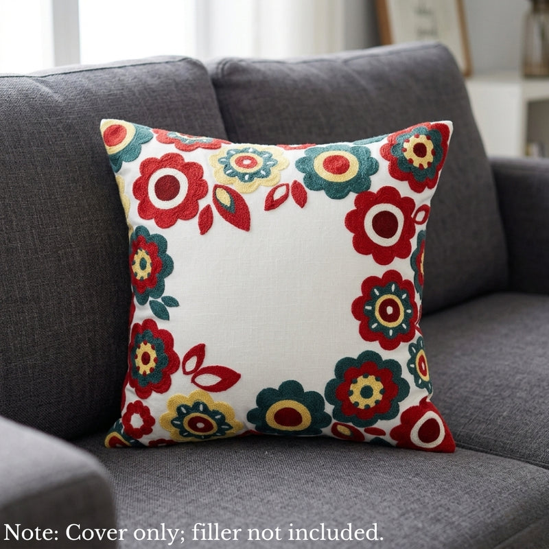Anypillow White Floral Border Embroidered Pillowcase Decorative Cushion Cover