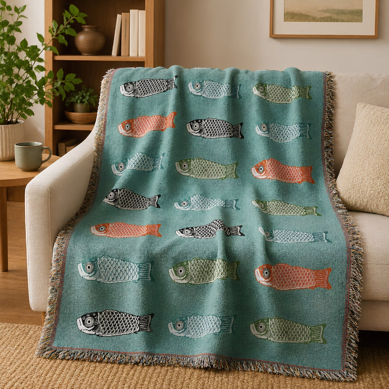Anycozy Koi Fish Soft Quilt Throw Blanket – Soft Camping Mat & Cozy Home Décor