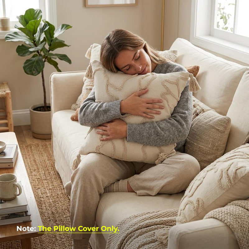 Anypillow Beige Abstract Lines Embroidered Pillowcase Decorative Cushion Cover