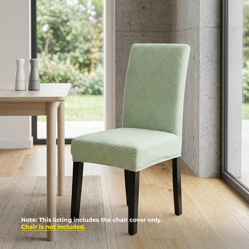 Anyseat Light Green Geometric Lines Design Chair Cover – Elastic Anti‑Dirt Design for Dining, Kitchen, Wedding, Hotel & Banquet Use