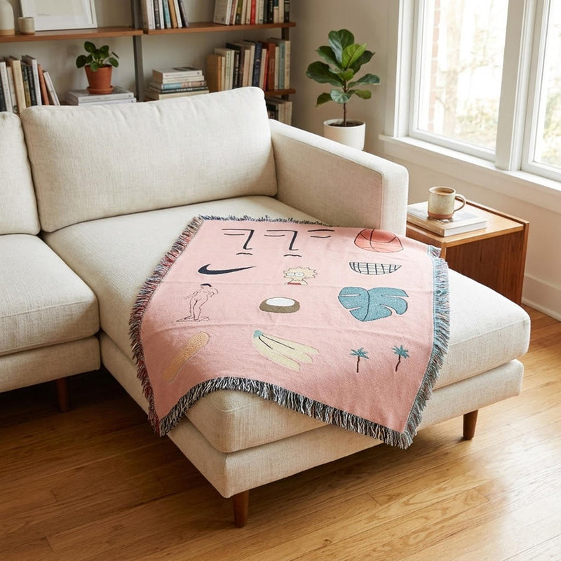 Anycozy Pink Hawaiian Tapestry Throw Blanket – Decorative Sofa Cover & Outdoor Leisure Mat