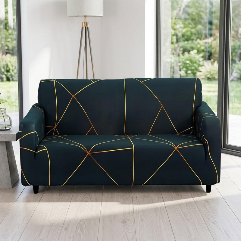 Anyseat 3-Seater Sofa Cover – Dark Green Linear Style Slipcover for Living Room Chair Protection
