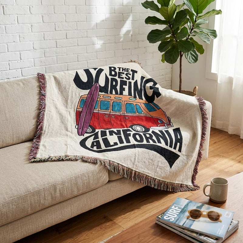 Anycozy Surfing California Throw Blanket – Soft Tassel Sofa & Bed Cover