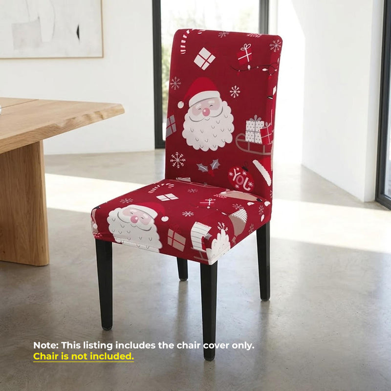 Anyseat Maroon Big Santa Head Design Chair Cover – Elastic Slipcover with Anti‑Dirt Protection for Dining Room, Kitchen, Wedding, Hotel, Banquet & Restaurant
