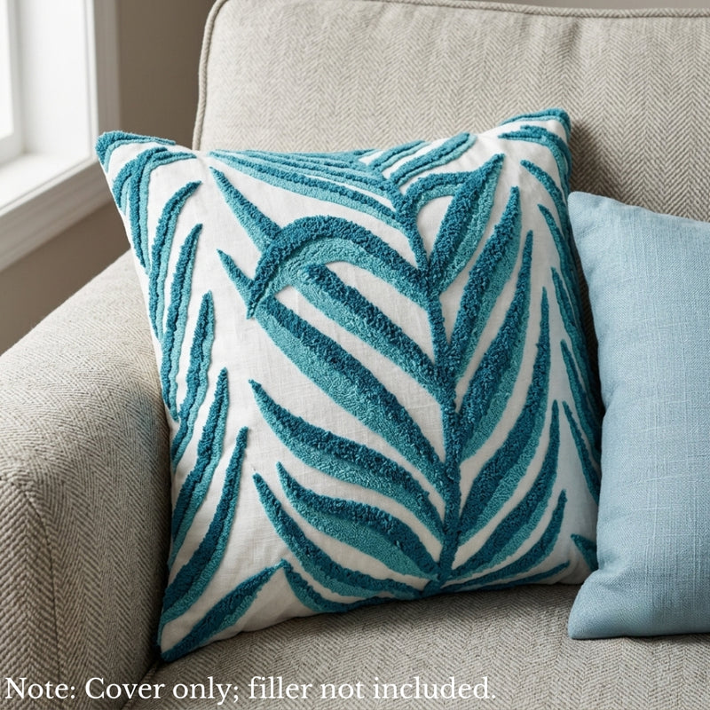 Anypillow Blue Palm Leaves Embroidered Pillowcase Decorative Cushion Cover