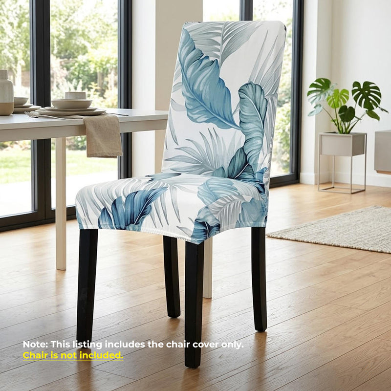 Anyseat Sky Blue Leaf Design Chair Cover – Elastic Slipcover with Anti‑Dirt Protection for Dining Room, Kitchen, Wedding, Hotel, Banquet & Restaurant