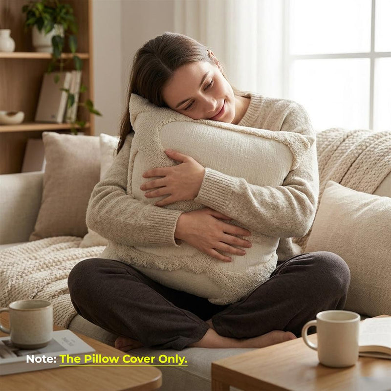 Anypillow Beige Tufted Embroidered Pillowcase Decorative Cushion Cover