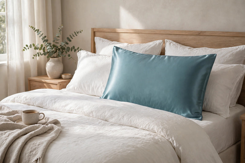 ANYHOUZ Pillowcase 51x66cm Blue Gray Natural Mulberry Silk For Comfortable And Relaxing Home Bed