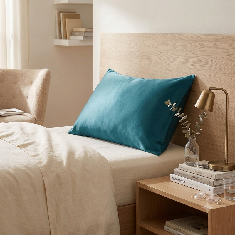 ANYHOUZ Pillowcase 51x66cm Teal Natural Mulberry Silk For Comfortable And Relaxing Home Bed