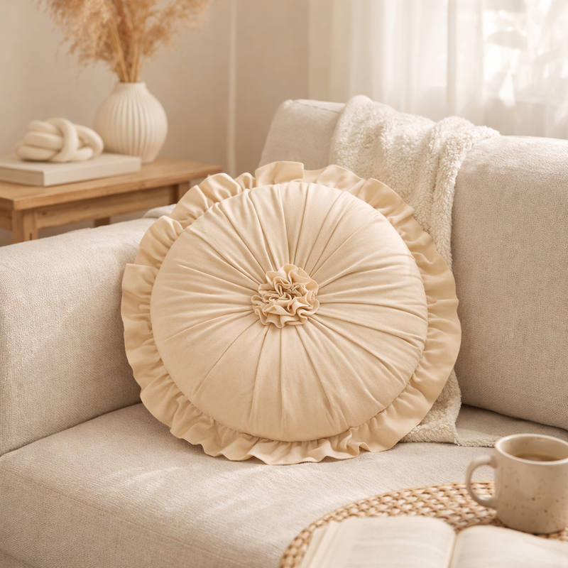 Anypillow Flower Round Velvet Cushion – Soft Plush Decorative Pillow