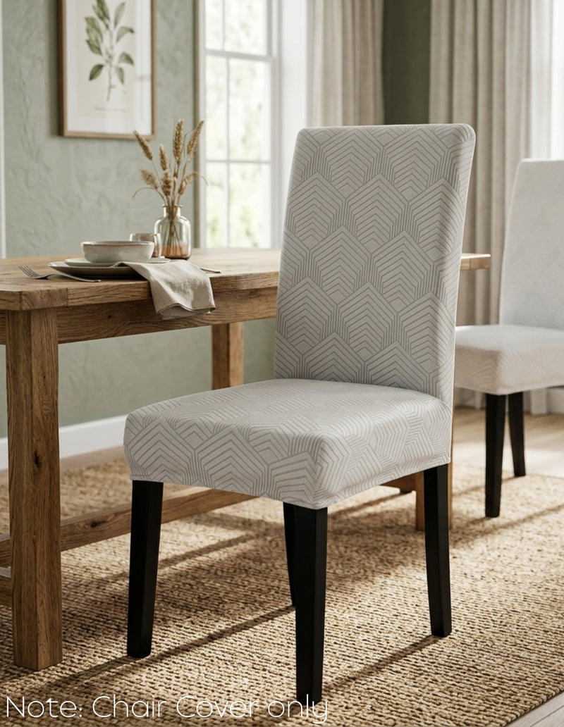 Anyseat Light Grey Geometric Lines Design Chair Cover – Elastic Anti‑Dirt Design for Dining, Kitchen, Wedding, Hotel & Banquet Use