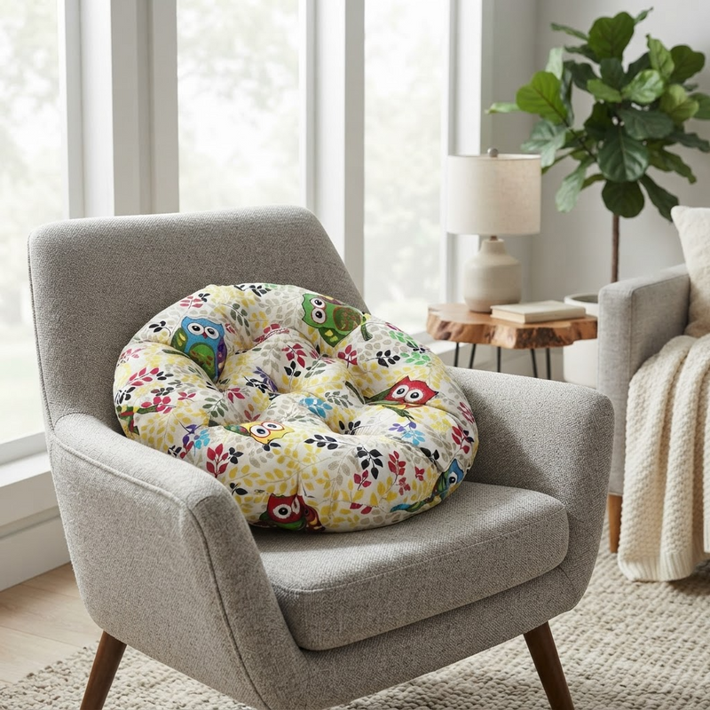 Anypillow Round Yellow Printed Chair Pad – Soft Seat Cushion