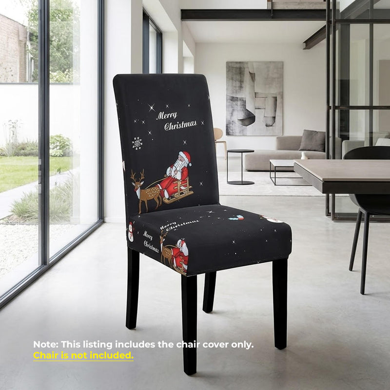 Anyseat Black Santa Reindeer Design Chair Cover – Elastic Slipcover with Anti‑Dirt Protection for Dining Room, Kitchen, Wedding, Hotel, Banquet & Restaurant
