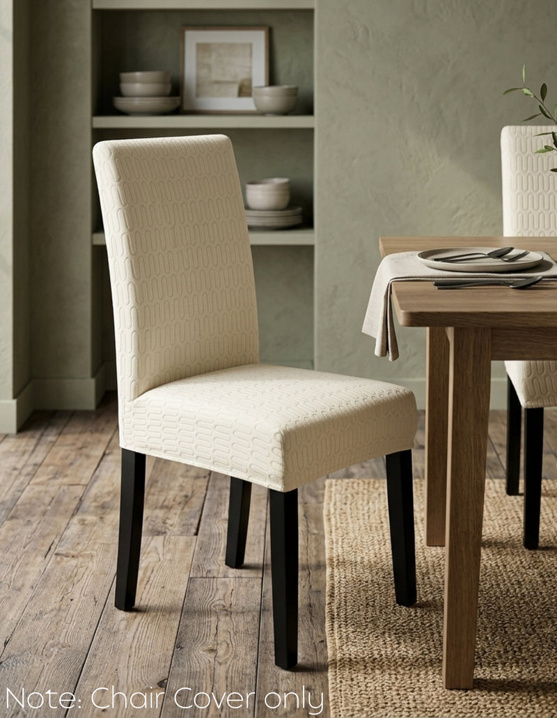 Anyseat Beige Wavey Lines Design Chair Cover – Elastic Anti‑Dirt Design for Dining, Kitchen, Wedding, Hotel & Banquet Use