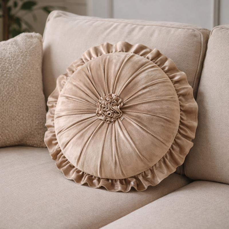 Anypillow Flower Round Velvet Cushion – Soft Plush Decorative Pillow