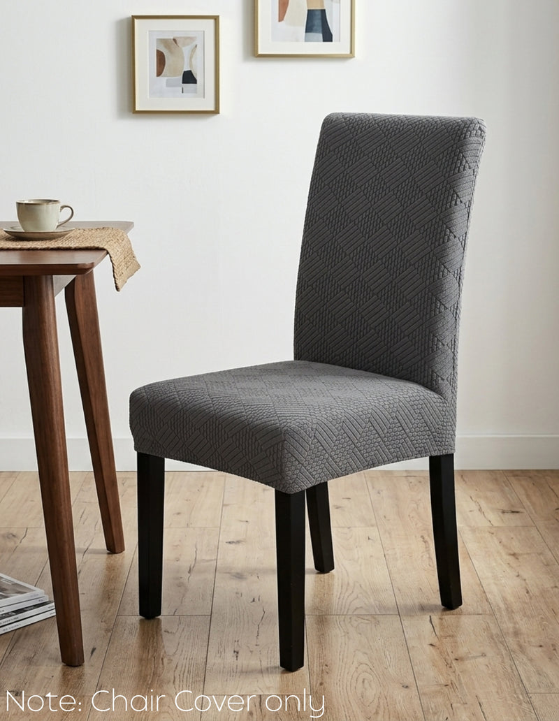 Anyseat Dark Grey Checkered Line Chair Cover – Elastic Anti‑Dirt Design for Dining, Kitchen, Wedding, Hotel & Banquet Use