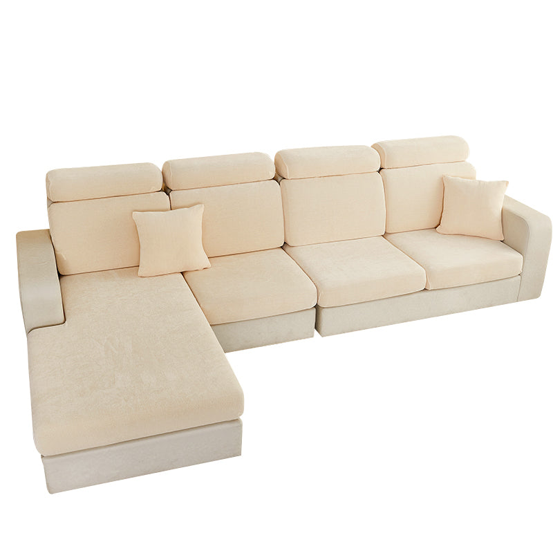 Anyseat Sofa Cover Beige L-Shape Polyester Chenille Thick Stretchable Cushion For Living Room Enlarge Size Large