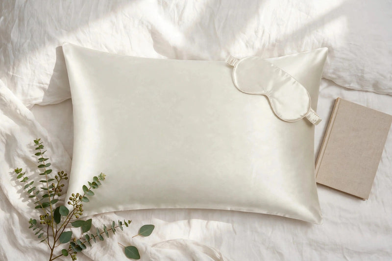 Anypillow Mulberry Silk Pillowcase Set 50x90cm – White with Eye Mask, Luxury Soft Silk Bedding