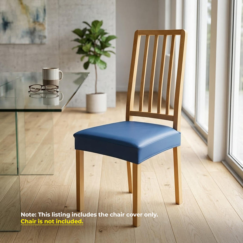 Anyseat Blue PU Leather Chair Cover – Slipcover for Dining, Kitchen, Hotel, Banquet & Living Room Chairs