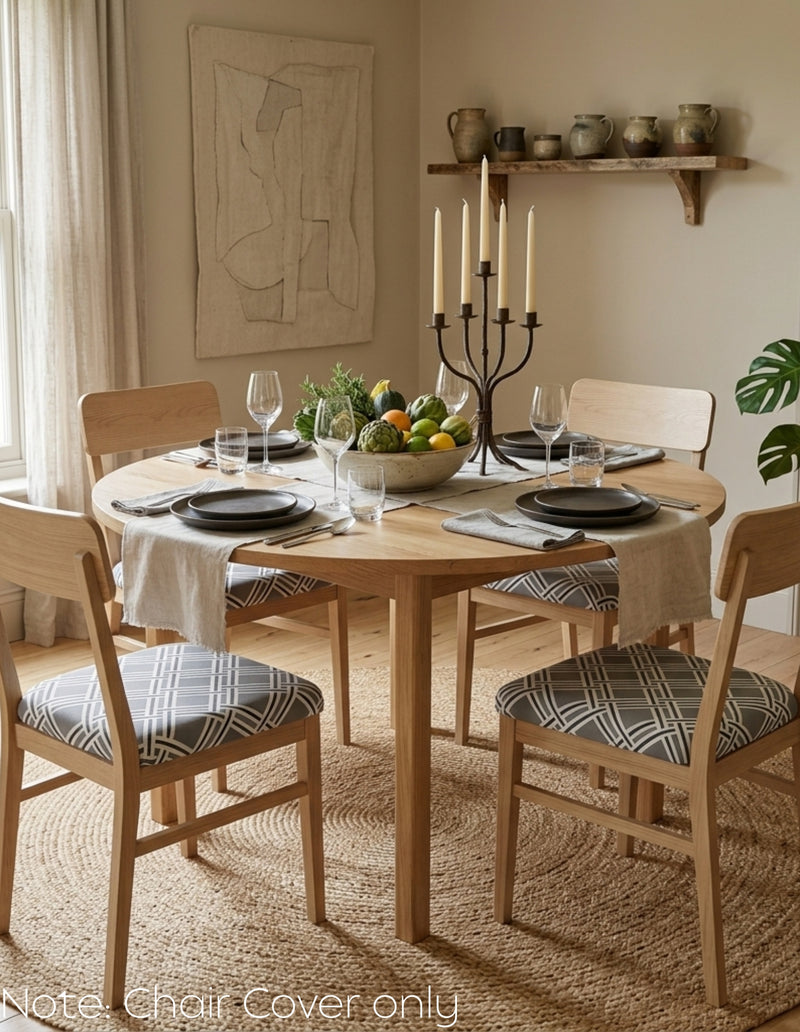 Anyseat Grey White Macro Knitted Design Print Chair Cover – Stretch Washable Removable Seat Cover for Dining & Kitchen