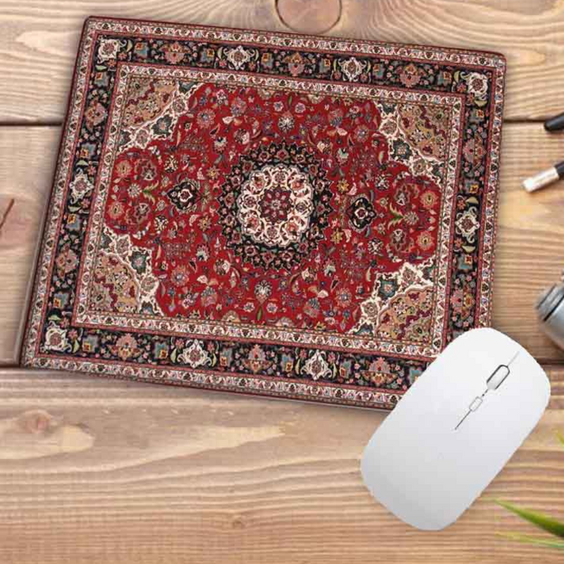 ANYMOB Mouse Pad Red Beige 22X18CM Persian Tribal Carpet Computer Office Desk Non-Slip Mat