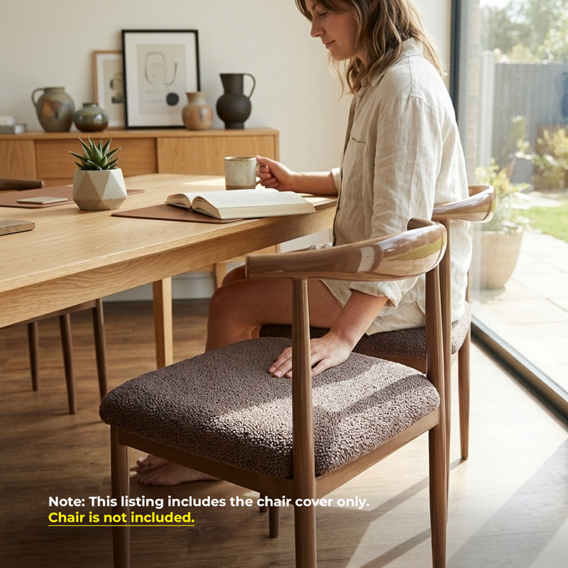 Anyseat Brown Fur Stretch Chair Cover – Washable, Removable Dining & Kitchen Seat Protector