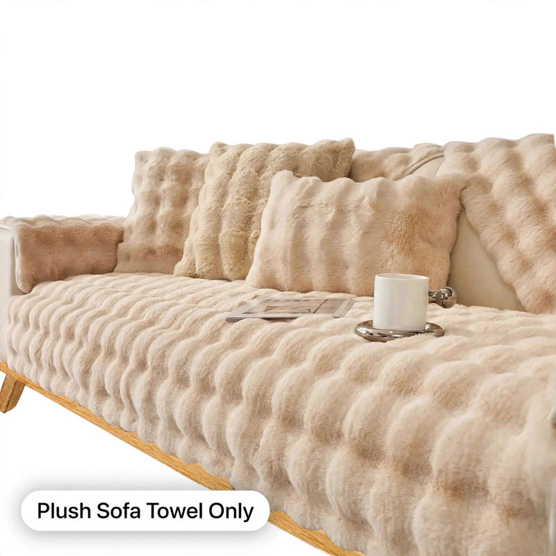 Anyseat Sofa Towel Super Soft Rabbit Plush Beige Thicken Bubble Velvet Non-slip Sectional Sofa Cover Non-slip L-shaped Couch Cover