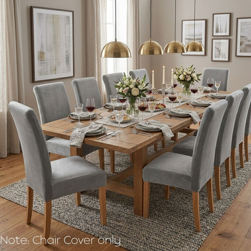 Anyseat Light Grey Velvet Dining Chair Cover – Plush Stretchable Slipcover for Kitchen & Dining Room Chairs