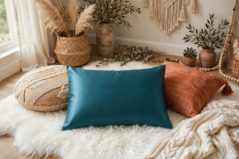 ANYHOUZ Pillowcase 50x90cm Teal Natural Mulberry Silk For Comfortable And Relaxing Home Bed
