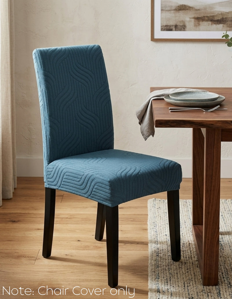 Anyseat Blue Linear Knitted Chair Cover – Elastic Anti‑Dirt Design for Dining, Kitchen, Wedding, Hotel & Banquet Use