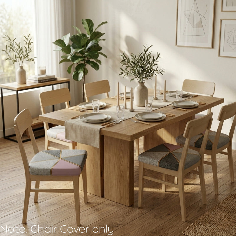 Anyseat Grey and Pink with Gold Linear Print Chair Cover – Stretch Washable Removable Seat Cover for Dining & Kitchen