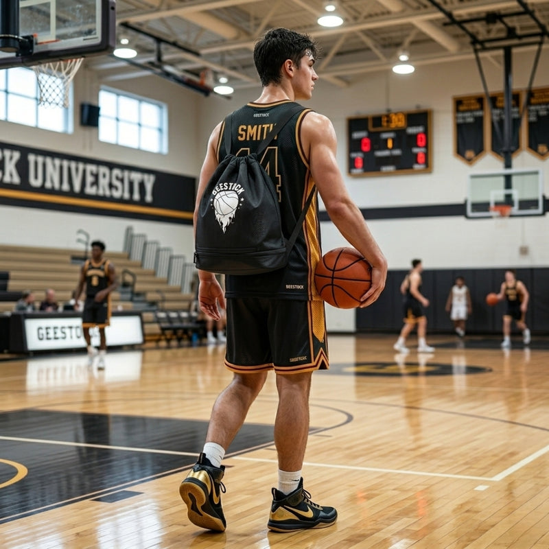 Black Basketball Drawstring Backpack – Sports Gym Bag for Players and Fans