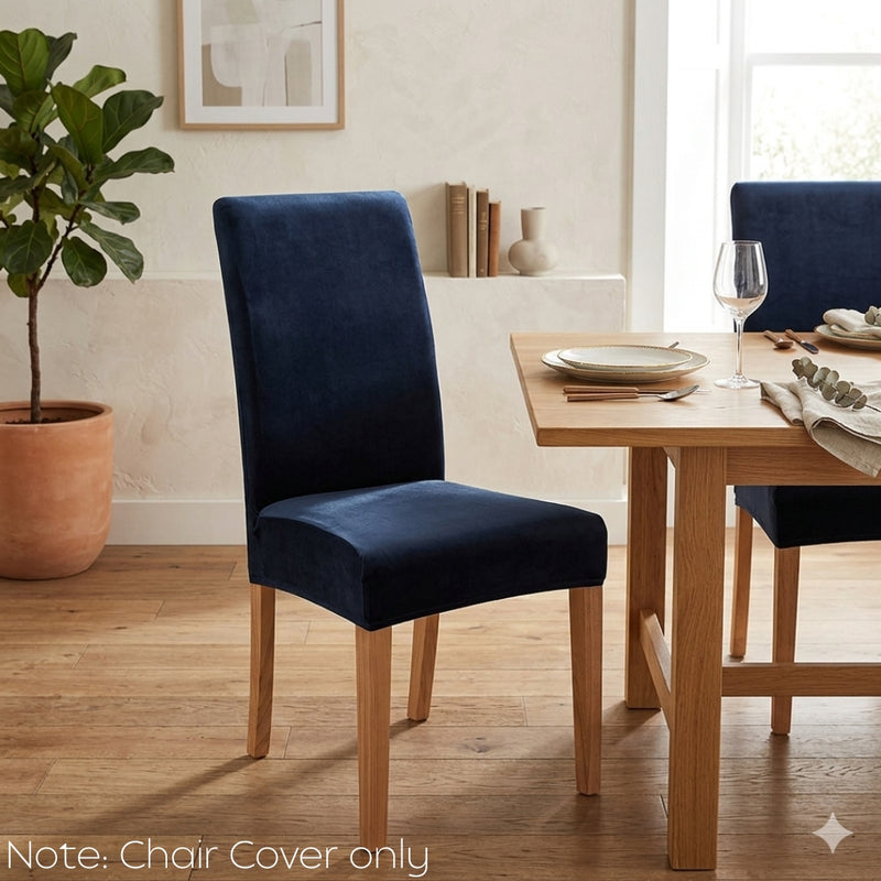 Anyseat Dark Navy Velvet Dining Chair Cover – Plush Stretchable Slipcover for Kitchen & Dining Room Chairs