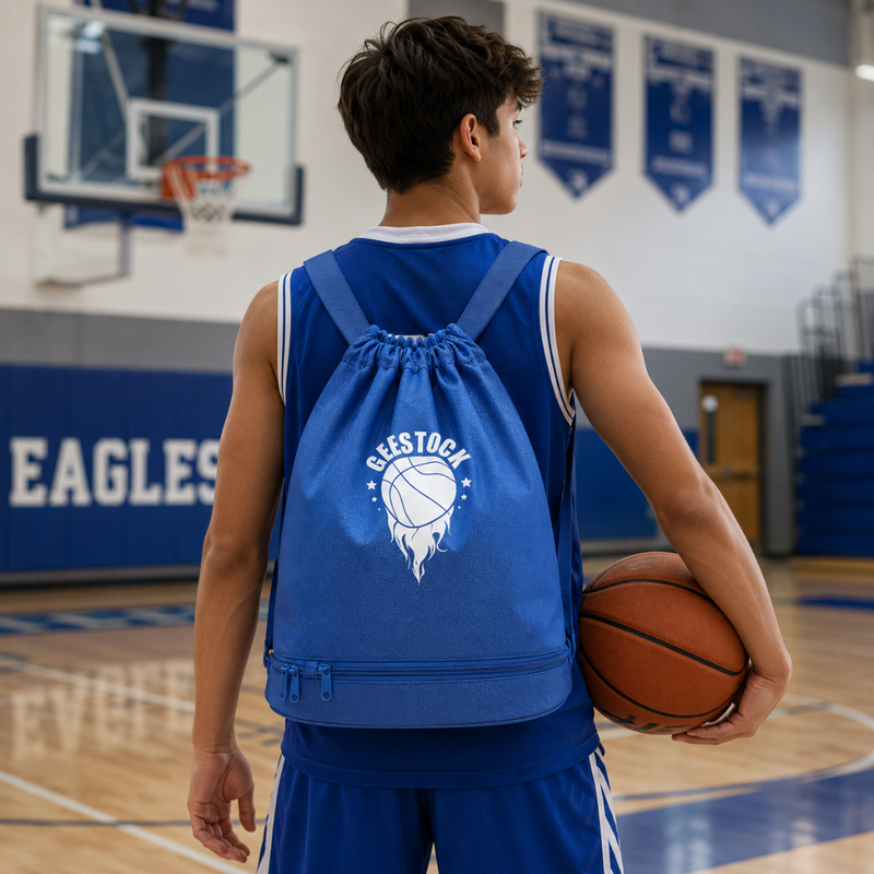 Blue Basketball Drawstring Backpack – Sports Gym Bag for Players and Fans