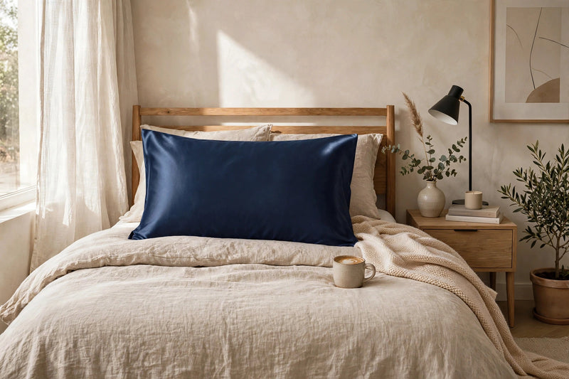 ANYHOUZ Pillowcase 51x66cm Blue Set with Eye Mask Natural Mulberry Silk for Comfortable and Relaxing Home Bed