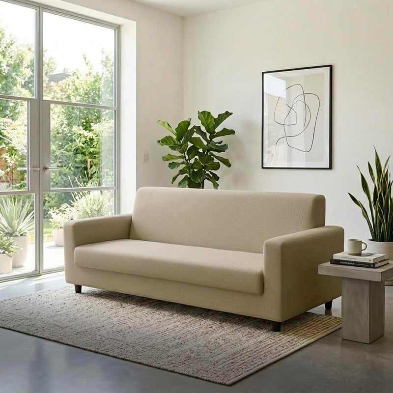 Anyseat 3-Seater Sofa Cover – Plain Beige Style Slipcover for Living Room Chair Protection