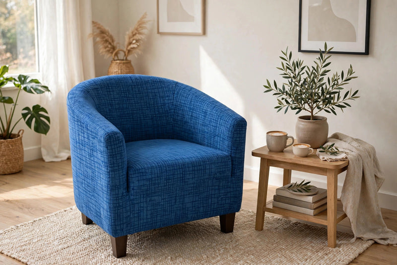 Anyseat Geometric Blue Chair Cover – Plain Dustproof Tub Slipcover for Home Décor