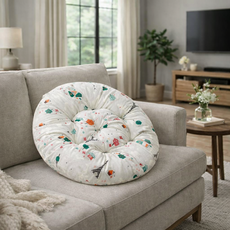 Anypillow White Round Chair with Playful Pattern Chair Pad – Soft Seat Cushion