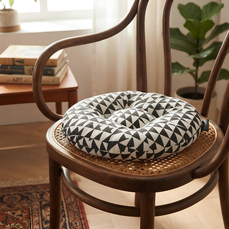 Anypillow Black & White Round Cushion – Geometric Seat Pad