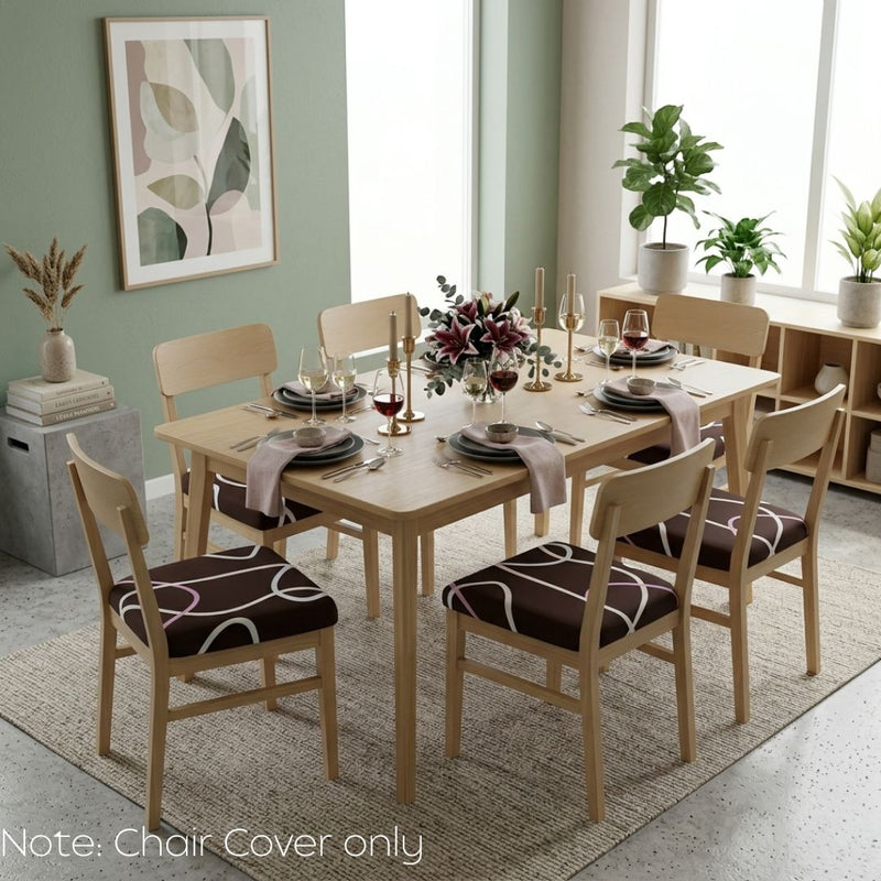 Anyseat Dark Brown White Wave Print Chair Cover – Stretch Washable Removable Seat Cover for Dining & Kitchen