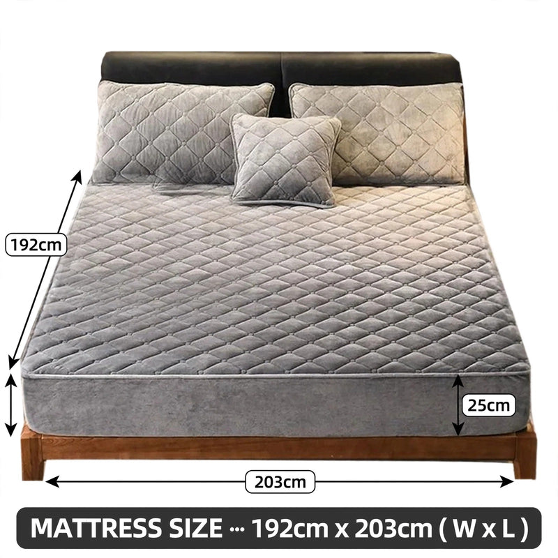 Anycozy Mattress Cover Gray King Size Crystal Velvet Thicken Quilted Warm Soft Plush Bed Sheet