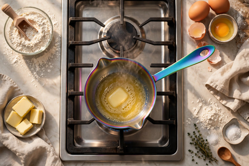 Anygleam Cookware Pouring Pots 2pcs Rainbow Mini Sauce Heating Stainless Steel Kitchen Chocolate Pot Butter Milk Drip Pot Small With Handle