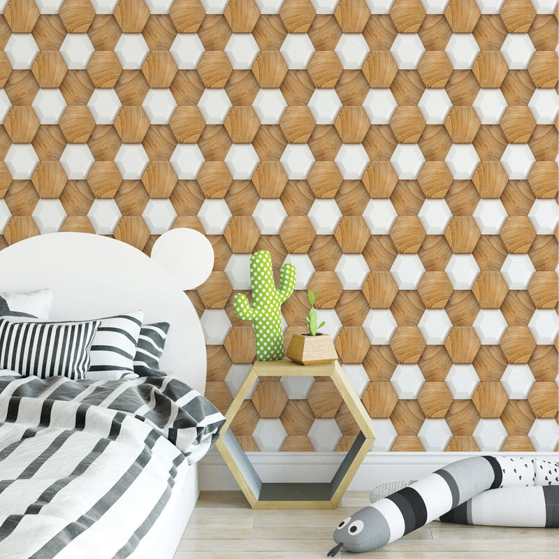 ANYHOUZ 10pcs Grey Vinyl Wall Tile Honeycomb Art Pattern 3D Waterproof