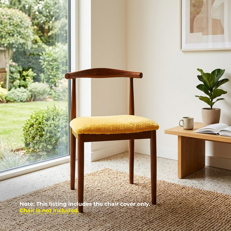 Anyseat Yellow Fur Stretch Chair Cover – Washable, Removable Dining & Kitchen Seat Protector