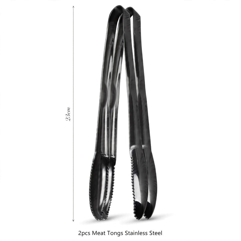 Anygleam Silver Stainless Steel Tong – 2pcs Clip Tableware for Salad, BBQ & Grill Party Accessory