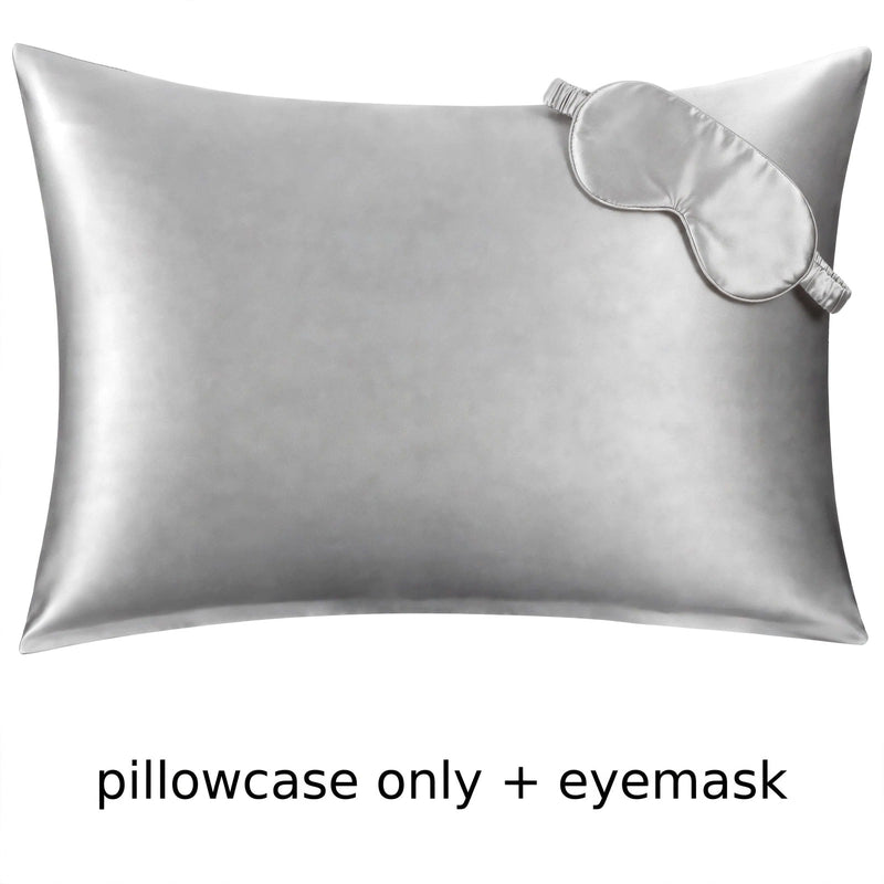 ANYHOUZ Pillowcase 51x66cm Light Gray Set with Eye Mask Natural Mulberry Silk for Comfortable and Relaxing Home Bed