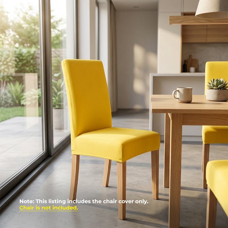 Anyseat Bright Yellow Velvet Dining Chair Cover – Plush Stretchable Slipcover for Kitchen & Dining Room Chairs