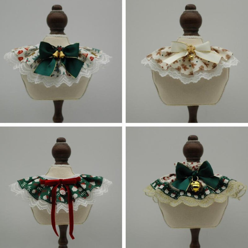 ANYWAGS Pet Collar Cream Printed Christmas Lace Silk Ribbon Scarf Dog Cats Holiday Accessories